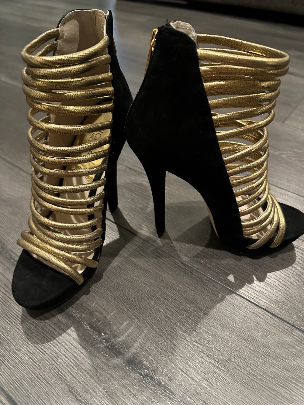 Michael Kors Gold and Black Strappy Stiletto Heels